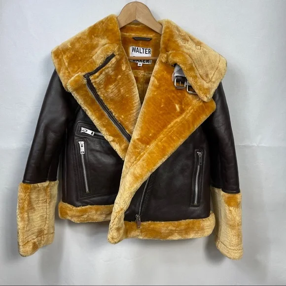 New Walter baker Eduardo faux fur trim leather jacket - Picture 2 of 16